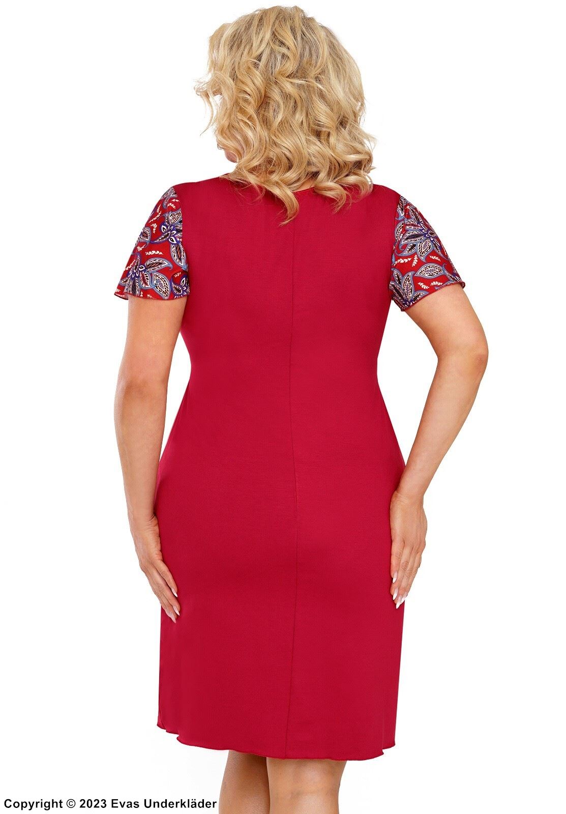 Pyjama-Kleid, hochwertige Viskose, kurze Ärmel, Blumen, Plus Size